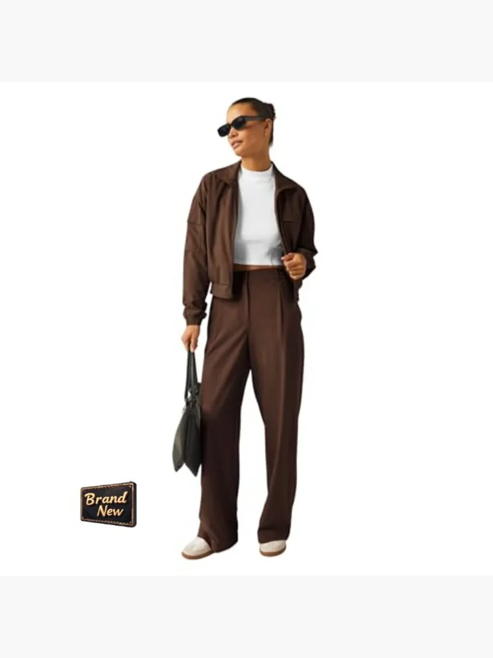 Wide Leg Trousers, Straight Leg, Elastic Waist, Polyester, Casual Chic
